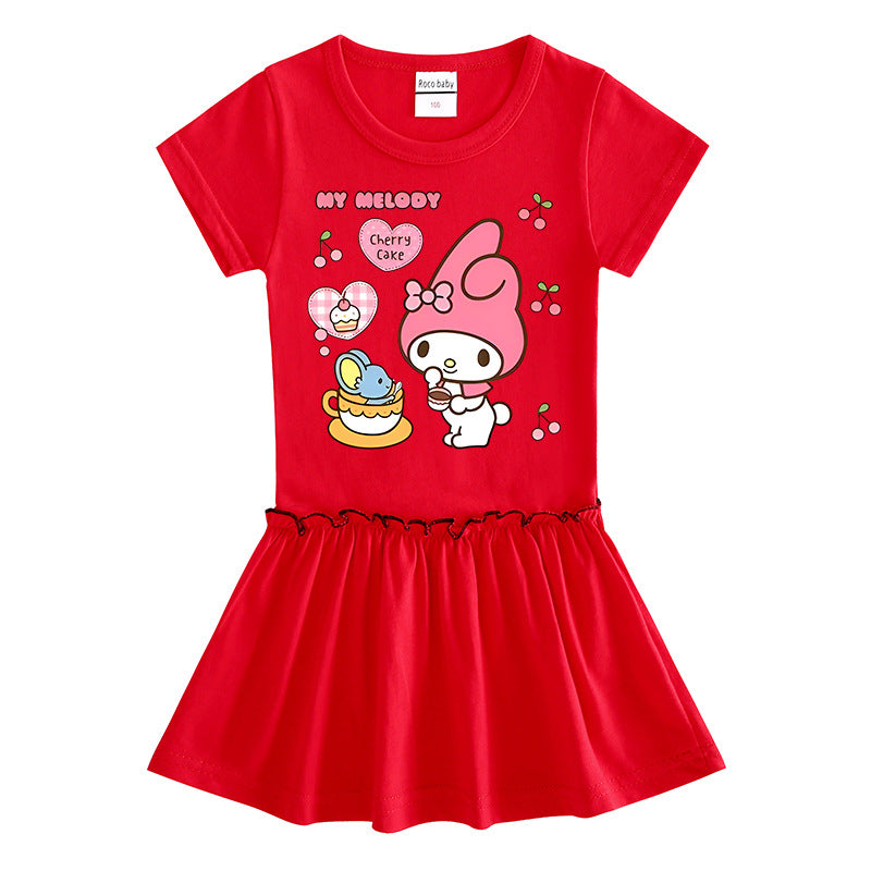CI26041512夏季韓版時尚童裝卡通半袖女孩女孩撞色女寶寶洋氣百褶裙
