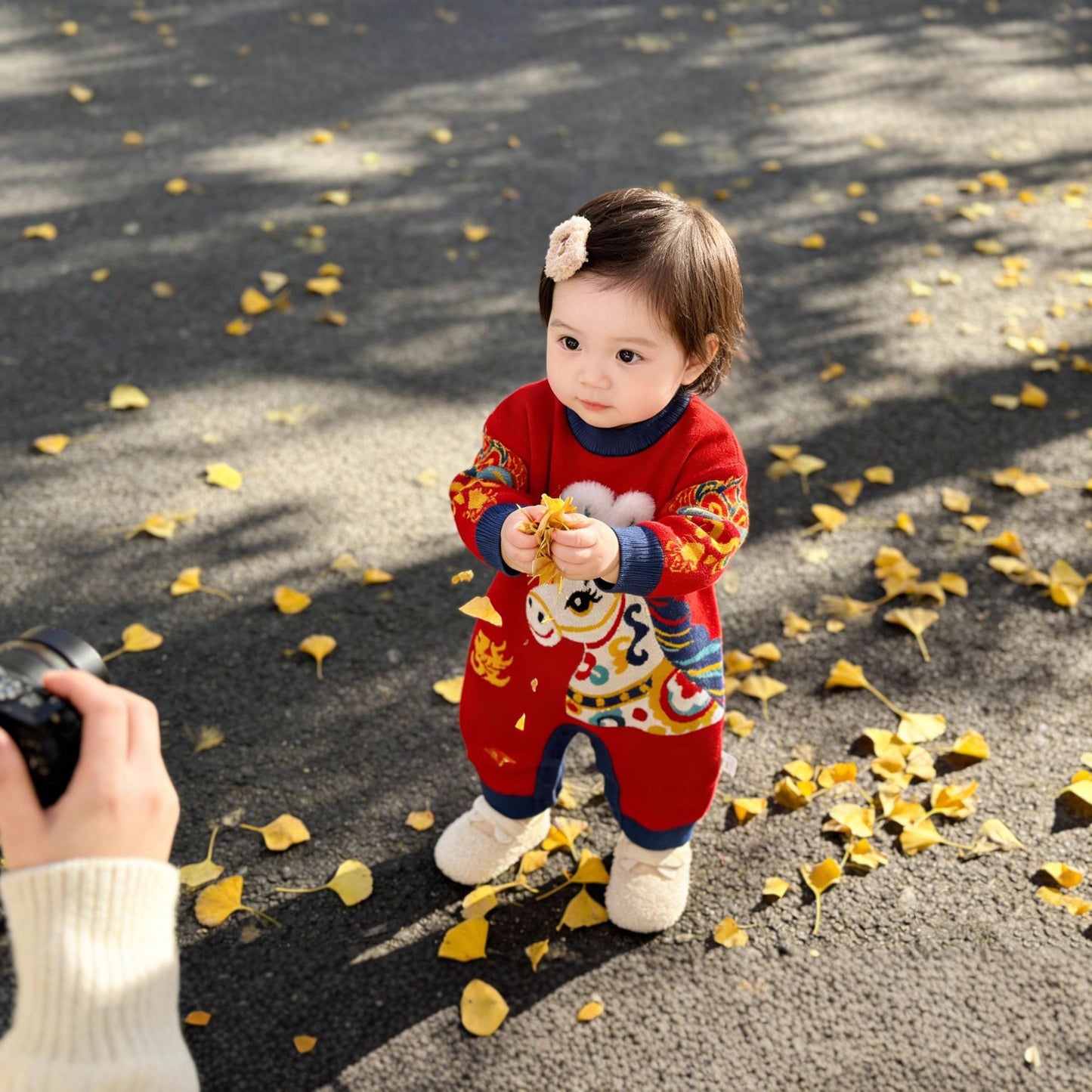L26010608親子裝秋冬新款2026紅色針織衫一家三四口過年紅色親子毛衣潮