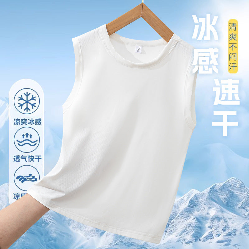 FN260529兒童冰絲速乾背心夏季男童純色中大童裝無袖薄款網眼坎肩上衣