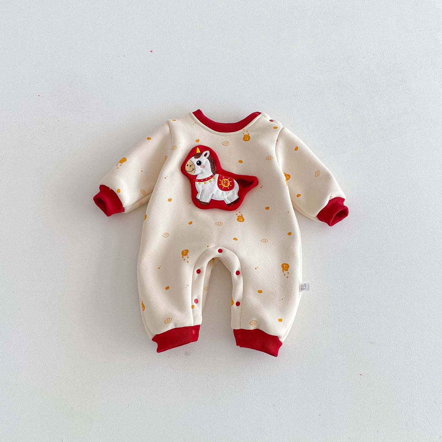 G26010114嬰兒拜年服冬裝長袖保暖男寶寶連身衣過年加絨嬰兒衣幼兒外出服