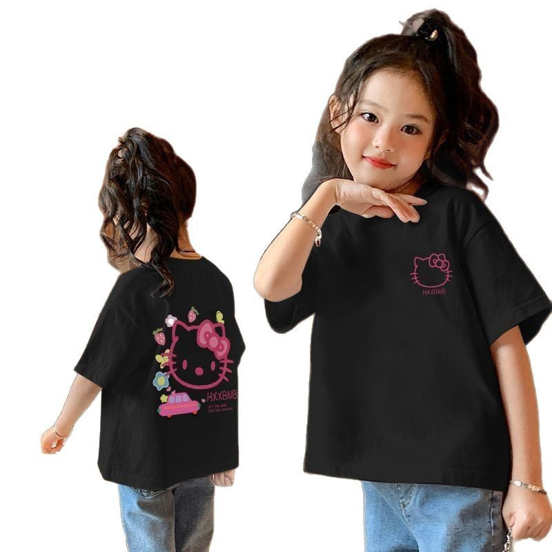 CE26022609爆款牛仔褲純棉女童T卹夏裝短袖小童中大童寬鬆兒童夏季半袖上衣潮