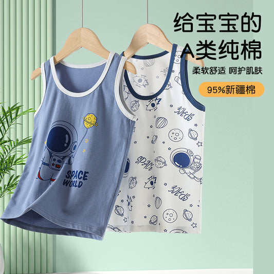 CK26050502男童背心純棉兒童睡衣男童大童內穿女童打底跨欄無袖男童夏季薄款(9-12天到貨)