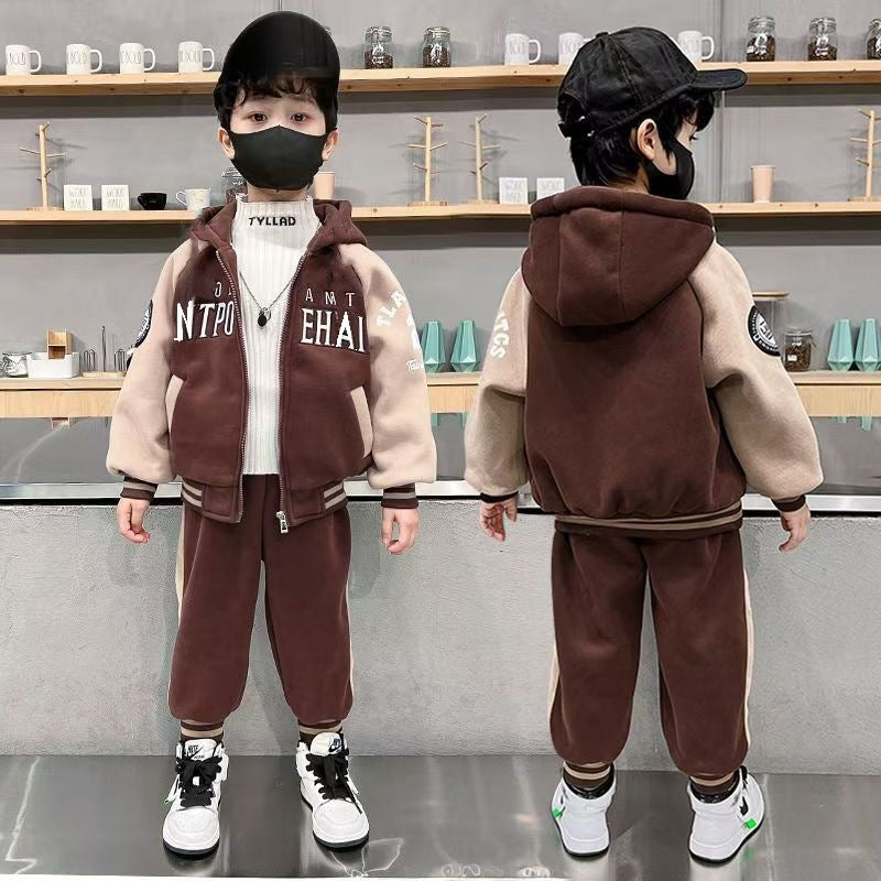 FG25112017兒童裝男童套裝加絨冬季2025新款中大童加厚裙子休閒長褲男孩冬裝