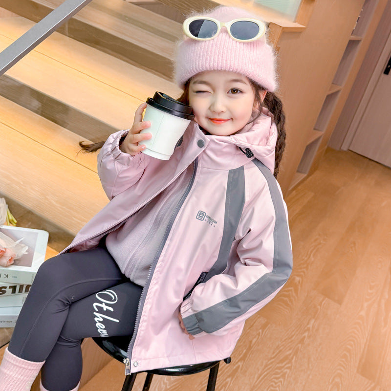 CH25110514女童裙春秋三合一兒童裝兩件式衝鋒衣女寶連帽戶外服