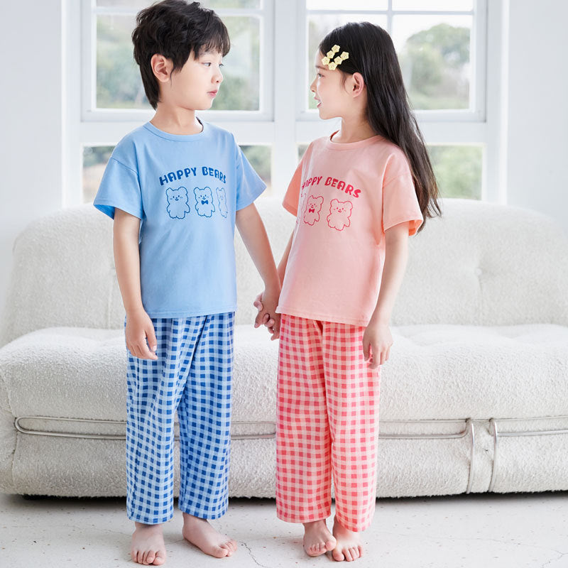 CK26050506兒童睡衣夏季純棉短袖長褲男童家居服女童寶寶空調服大童親子套裝(9-12天到貨)
