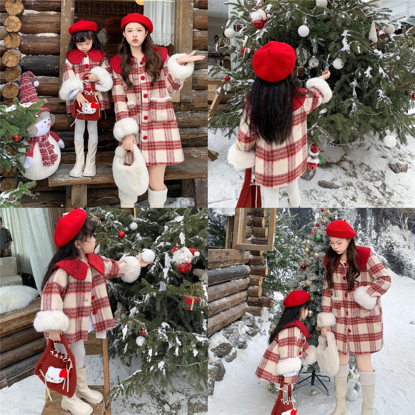 L26010609不一樣的親子裝冬季母女裝夾棉毛呢格子裙女童洋氣拜年服潮