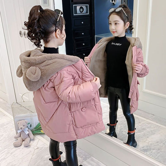 Z25010106女童棉衣冬裝新款加絨羽絨棉服中長加厚棉襖冬季兒童韓版裙子