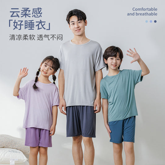 CK26050510兒童睡衣代莫爾男童短袖短褲中小童家居服女童夏季冰絲睡衣套裝(9-12天到貨)