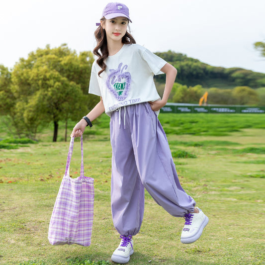 FM26042206中大女童夏裝時尚短袖套裝女孩兒童裝洋氣網紅薄夏季潮衣服
