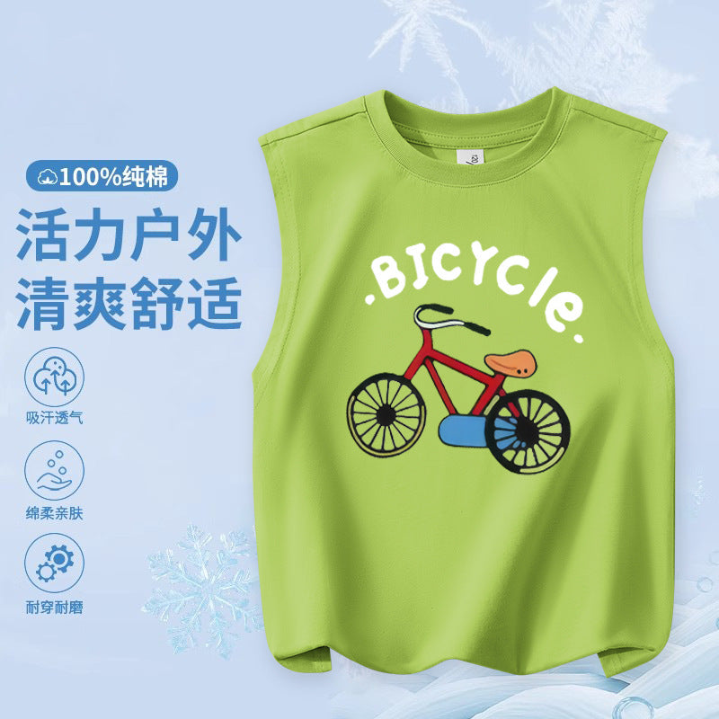 FN26052912男童純棉背心2026圓領套頭衫卡通印花夏季寬鬆兒童無袖上衣