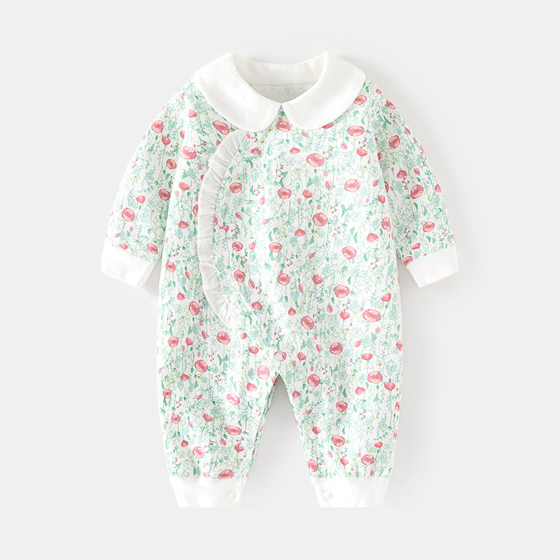 GJ25102102嬰兒春秋連身衣寶寶無骨長袖家居純棉爬服女嬰幼兒兒童印花對門哈衣