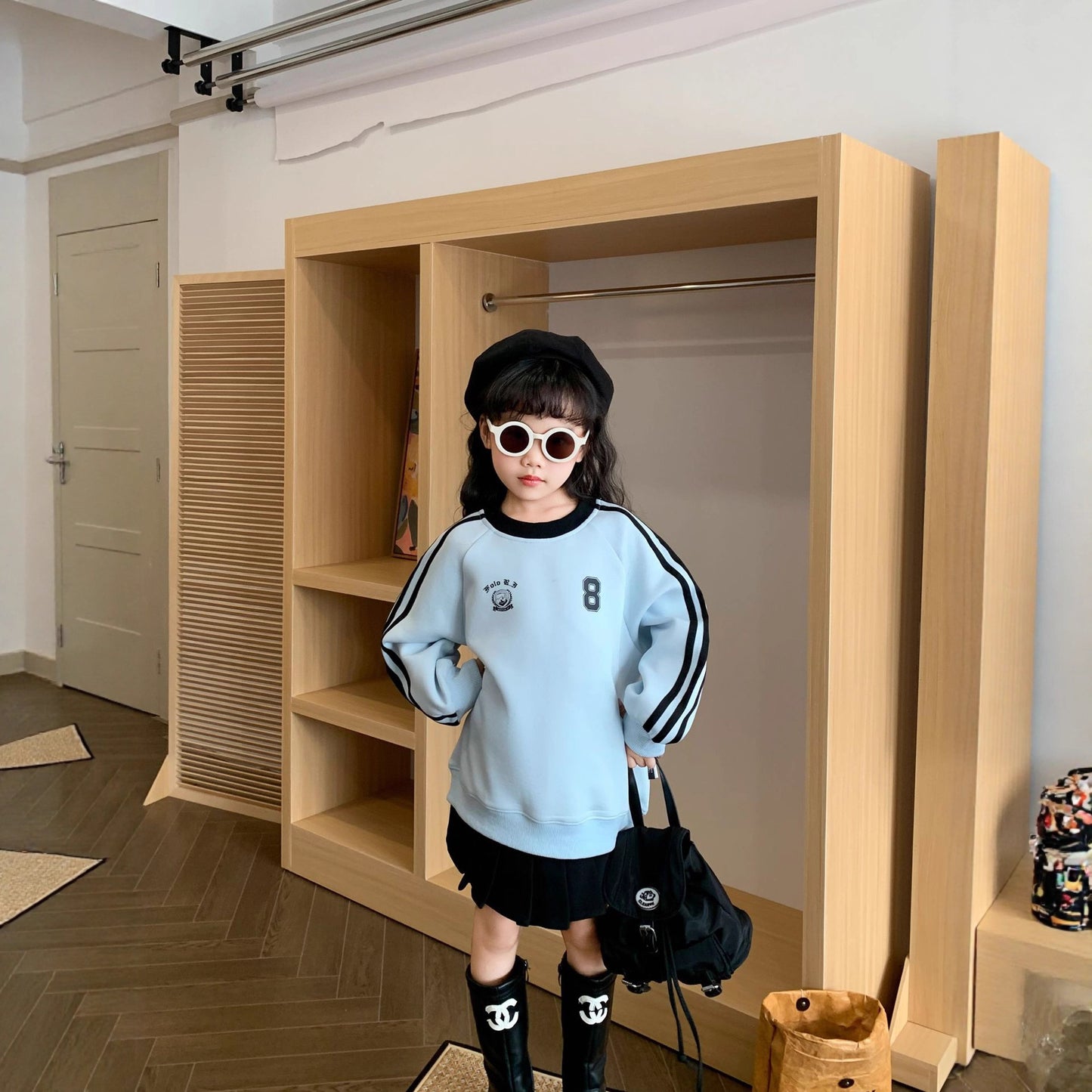 L25120414親子裝衛衣秋冬藍色母女裝洋氣寶寶週歲拍照一家三四口寶寶母子裝