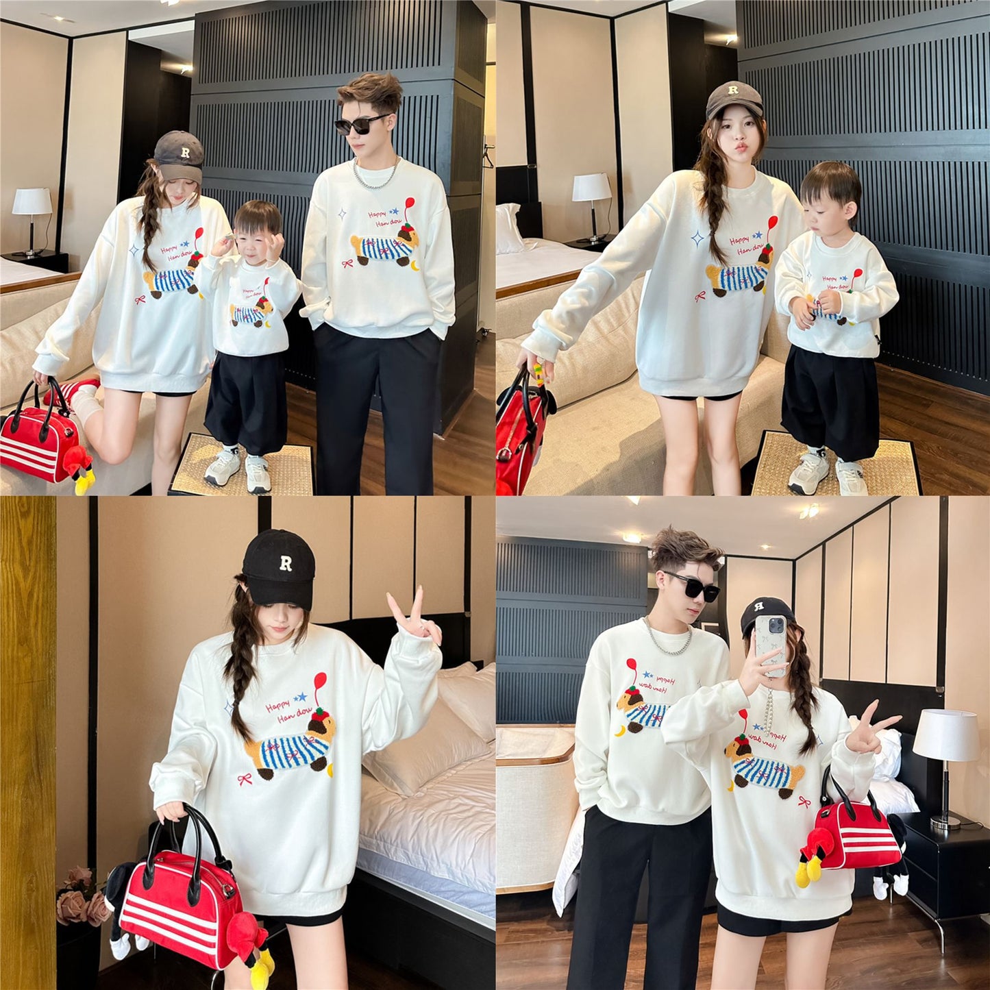 L25120405臘腸狗親子裝衛衣一家三口秋裝嬰幼兒幼兒高檔母子母女裝長袖