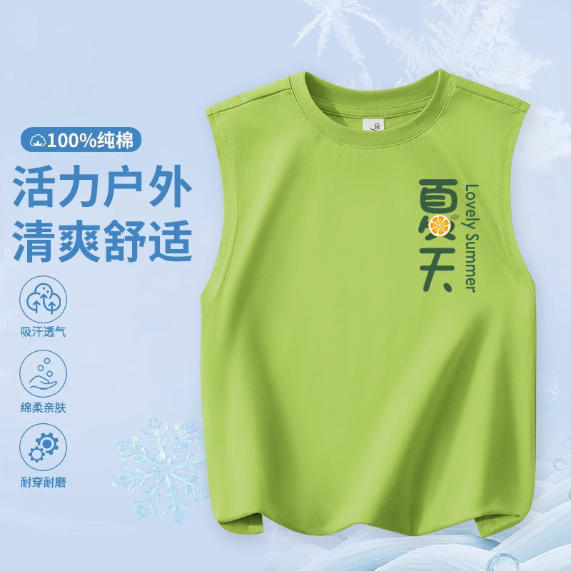 FN26052903兒童純棉背心 時尚卡通印花童裝 輕便版 中大童時尚男童上衣