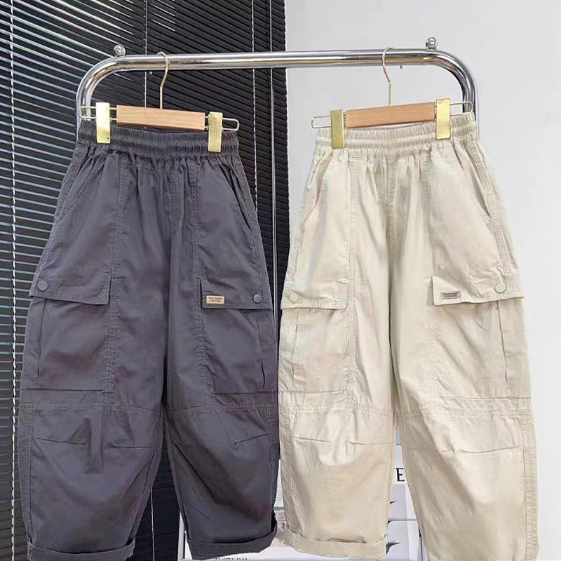 FO26062610男童褲子新款薄款兒童休閒百搭褲子中大童長褲夏季男孩工裝褲外貿