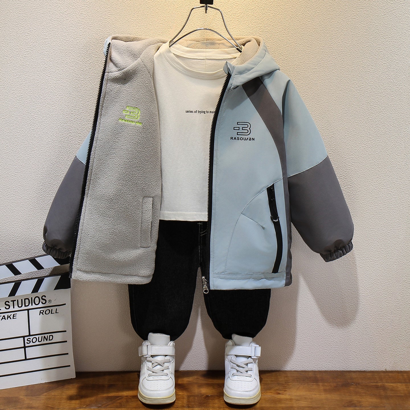 CH25110505男童裝秋冬加絨外套穿裙子兒童衝鋒衣春秋上衣中大童兩面