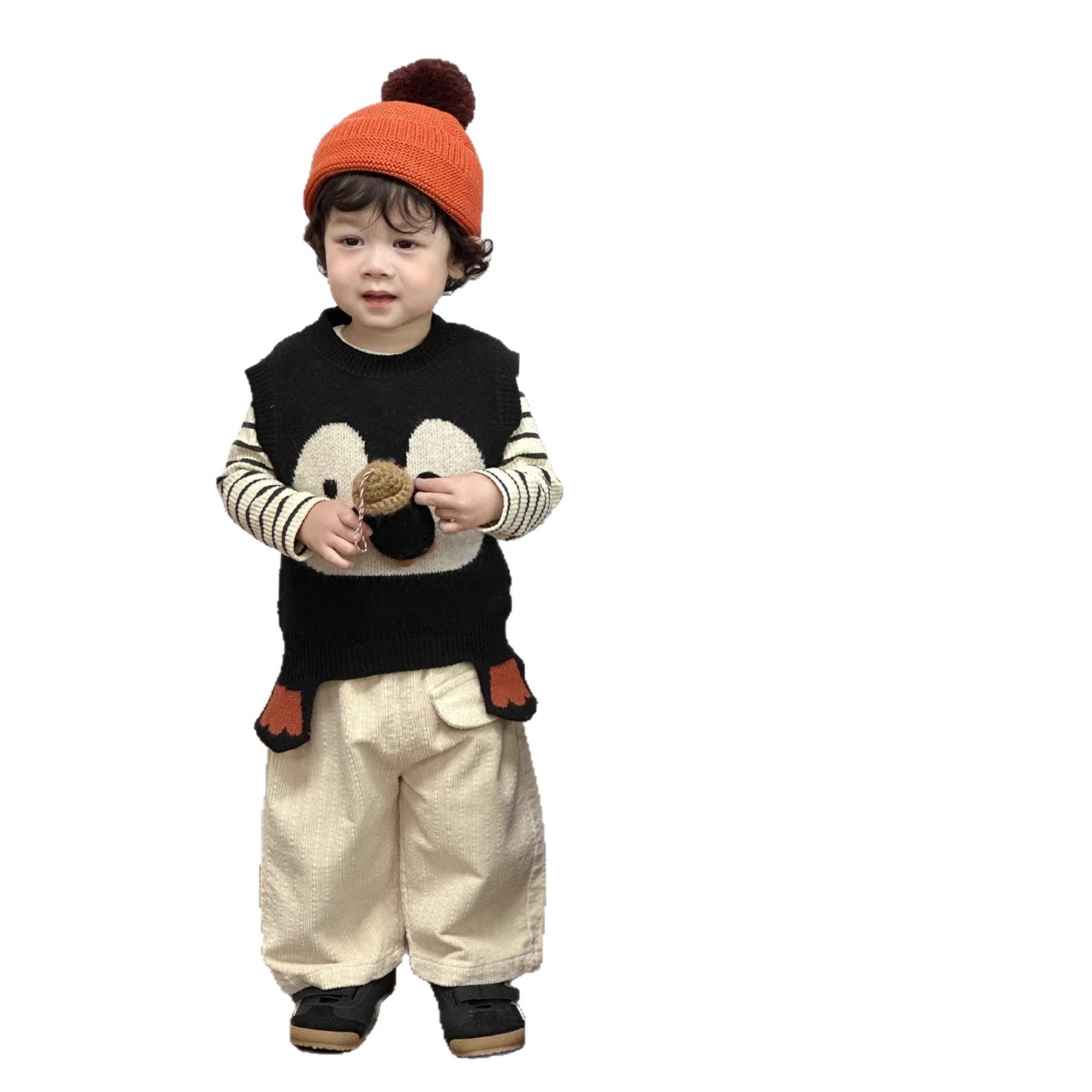 GN26012718寶寶企鵝針織背心2026春夏新款兒童服飾春裝韓版童裝男童條紋套裝