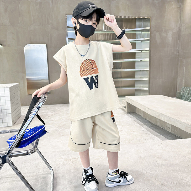 FM26042210男童夏裝套裝夏裝2026新款中大童夏季薄短款兒童兩件套衣服超酷