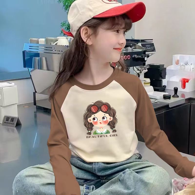 CE26090504女童時尚長袖雙面拼色德絨中大童保暖內搭上衣秋冬款潮打底衫