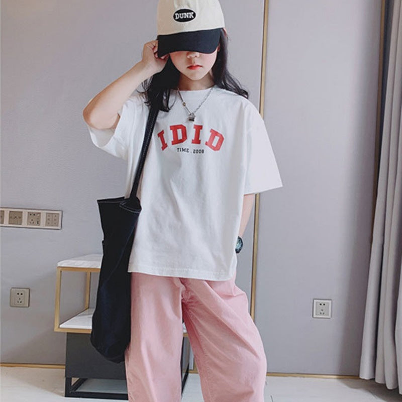 Z25030425多款選配 棉質休閒兒童t恤夏季女童白色短袖打底衫中大童上衣童裝