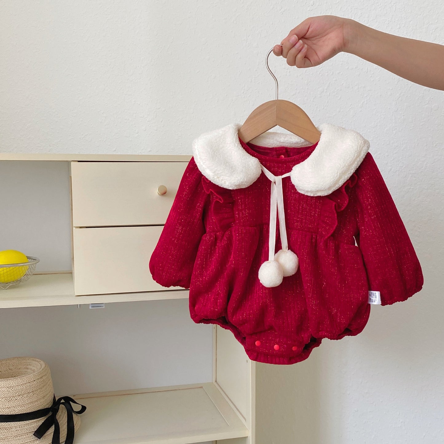 G26010114嬰兒拜年服冬裝長袖保暖男寶寶連身衣過年加絨嬰兒衣幼兒外出服