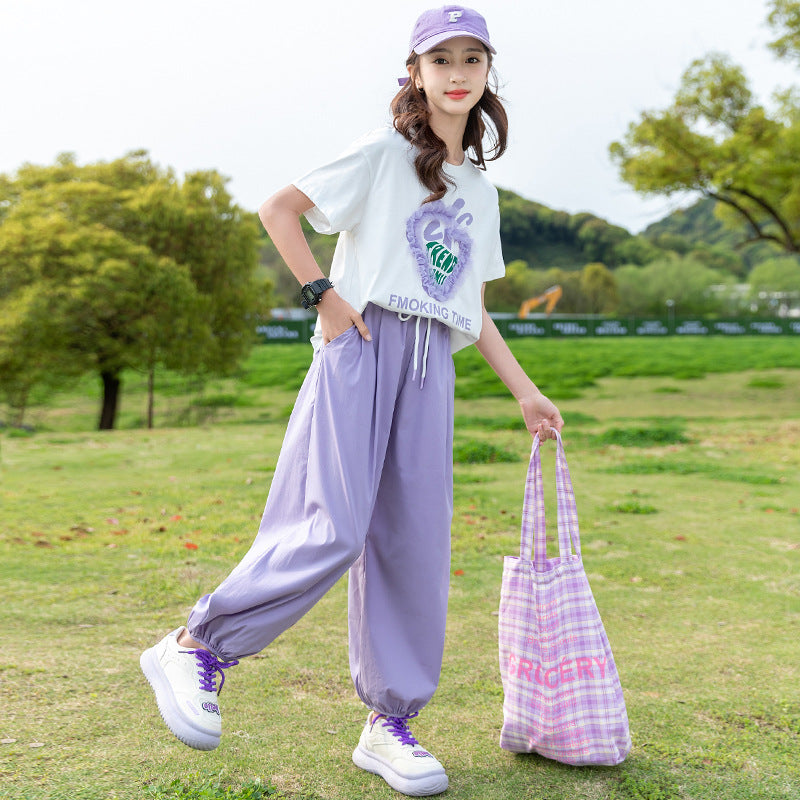 FM26042206中大女童夏裝時尚短袖套裝女孩兒童裝洋氣網紅薄夏季潮衣服