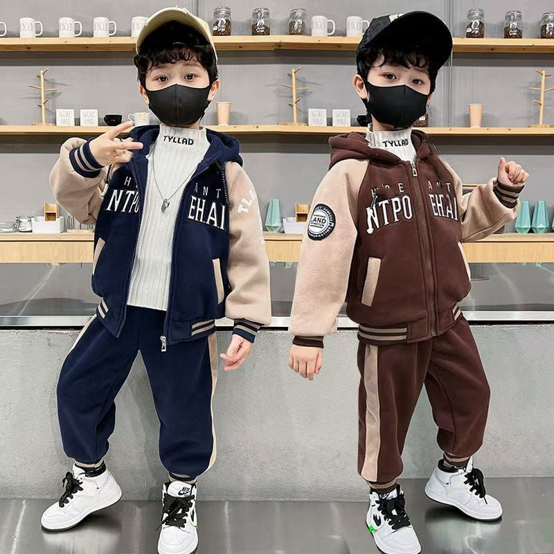 FG25112017兒童裝男童套裝加絨冬季2025新款中大童加厚裙子休閒長褲男孩冬裝