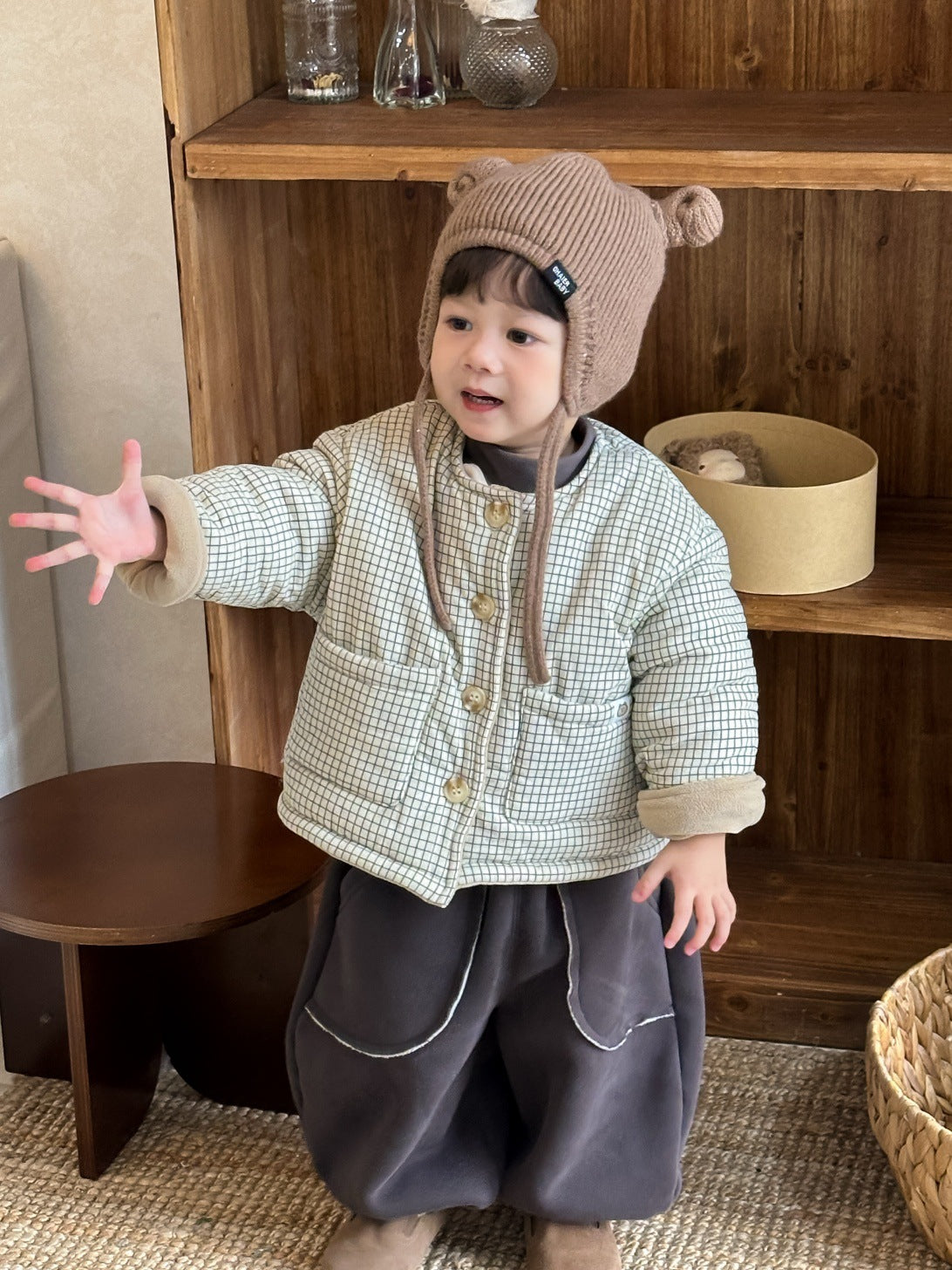 GN26012719兒童加厚格子棉裙2025秋冬新款小寶寶衣服韓版童裝男童加絨套裝