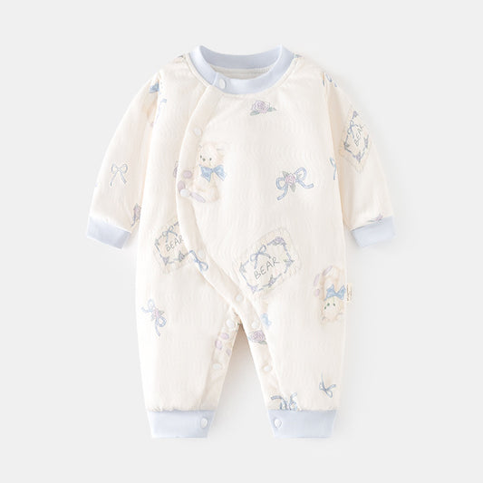 GJ25102119嬰兒加棉連身衣寶寶50克夾棉秋冬無骨哈衣薄棉加厚偏襟爬服兒童