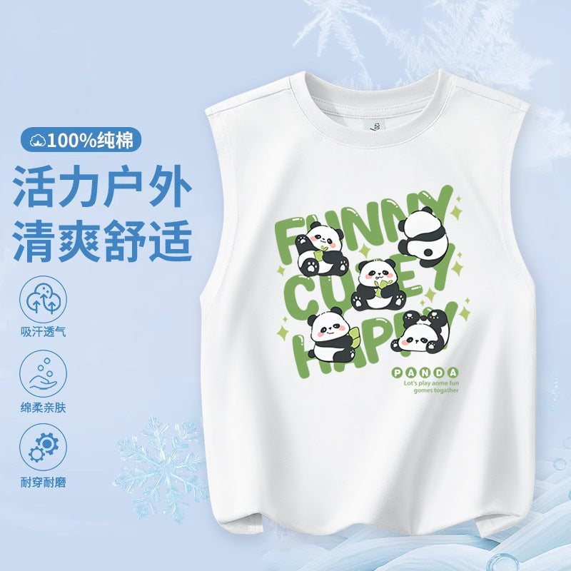 FN26052912男童純棉背心2026圓領套頭衫卡通印花夏季寬鬆兒童無袖上衣