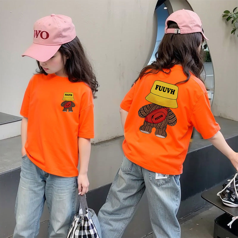 CE26022601女童夏季純棉短袖T潮流洋氣兒童休閒時尚上衣大童夏裝卡通T