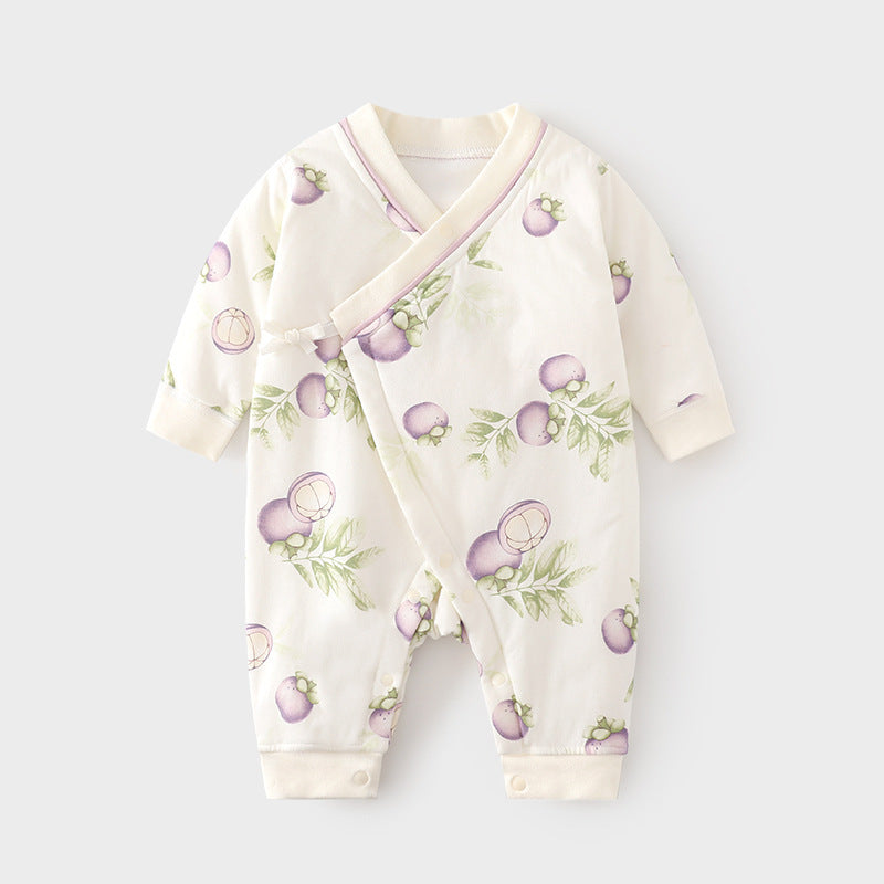 GJ25102112新生夾棉連身衣薄棉無骨哈衣秋季純棉初生40克蝴蝶寶寶爬衣