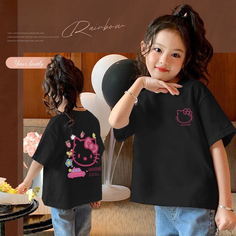 CE26022609爆款牛仔褲純棉女童T卹夏裝短袖小童中大童寬鬆兒童夏季半袖上衣潮