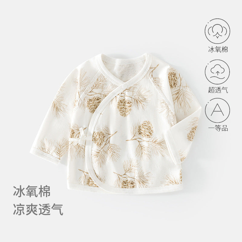 GJ26051412🎈精品質感🎈新生婴儿夏款冰氧棉半背宝宝上衣无骨薄款和尚服初生睡衣满月空调