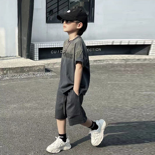 🎈精品童裝🎈FH25062713夏季套裝年新款男孩酷帥衣服中大童夏款潮牌兒童兩件套批發