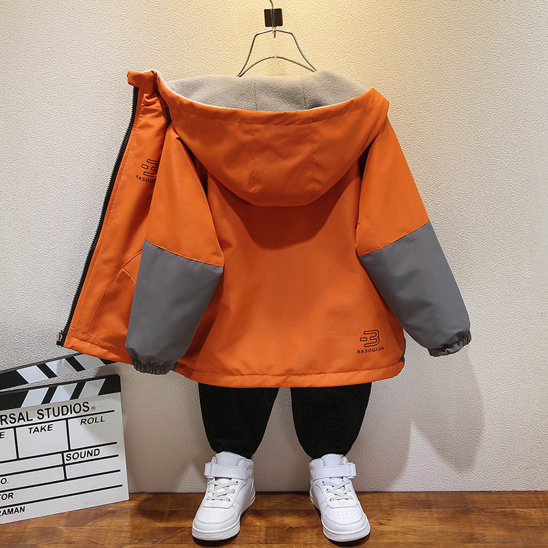 CH25110515男童裝秋冬加絨外套兒童衝鋒衣春秋上衣中大童兩面