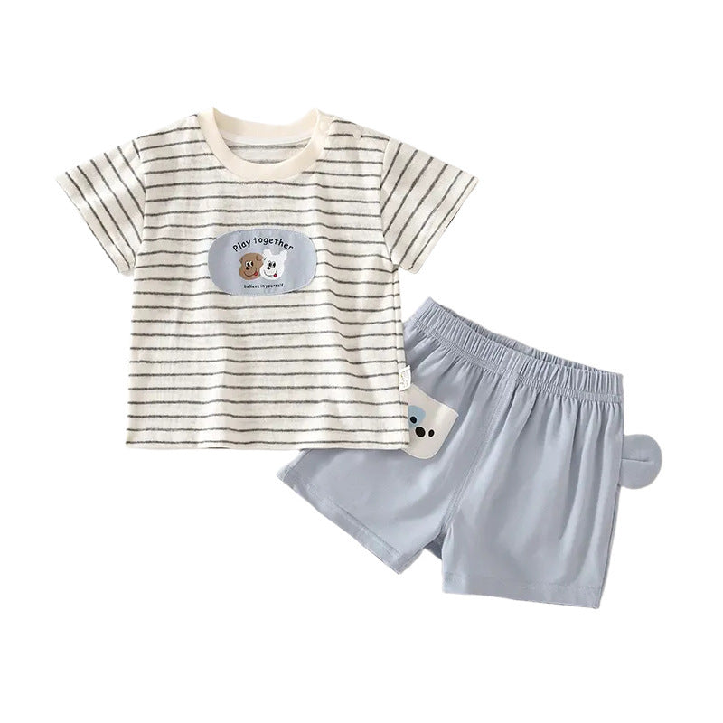 GJ26051408🎈精品質感🎈寶寶短袖T恤套裝家居恤服薄款夏季男女兒童短袖寬鬆寶寶外穿