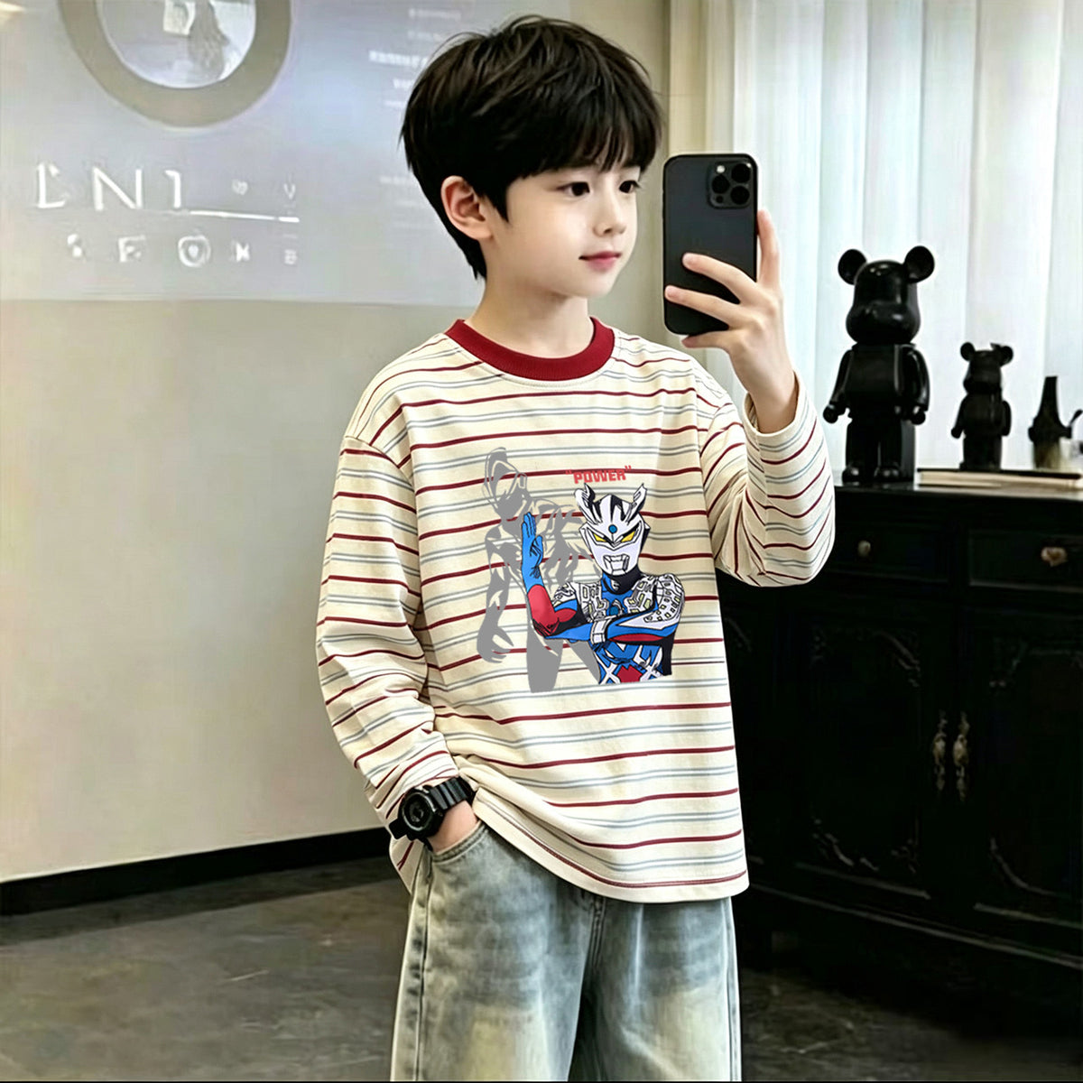 CE26090501男童條紋T恤新款純棉童裝中大中大童春秋季長袖打底男孩兒童上衣