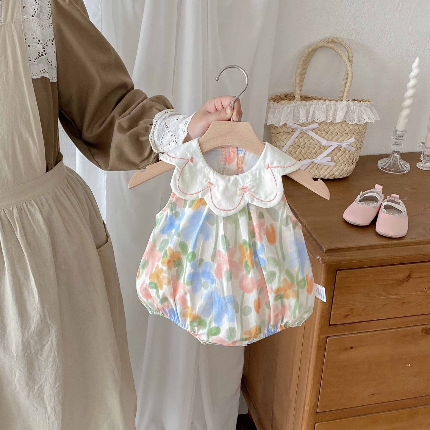 26071611寶寶連身衣夏季哈衣寶寶韓版背心爬服女寶碎花包屁衣可愛戶外衣服