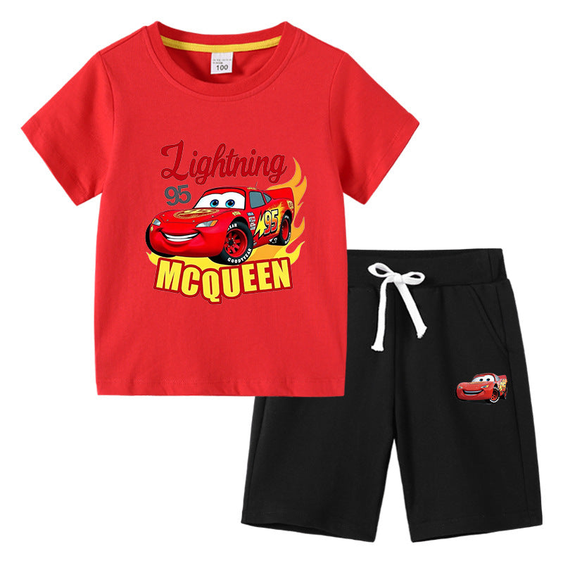 CI26041508兒童裝韓版男生T恤夏季上衣褲子半袖棉短袖中褲兩件套