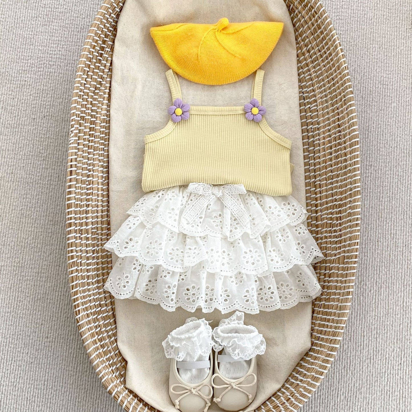 GN26030917ins0-3歲女孩吊帶套裝夏季薄款女寶寶背心蕾絲蛋糕公主裙褲兩件套(2件起批)GN開頭需下單2款才有出貨,可混搭