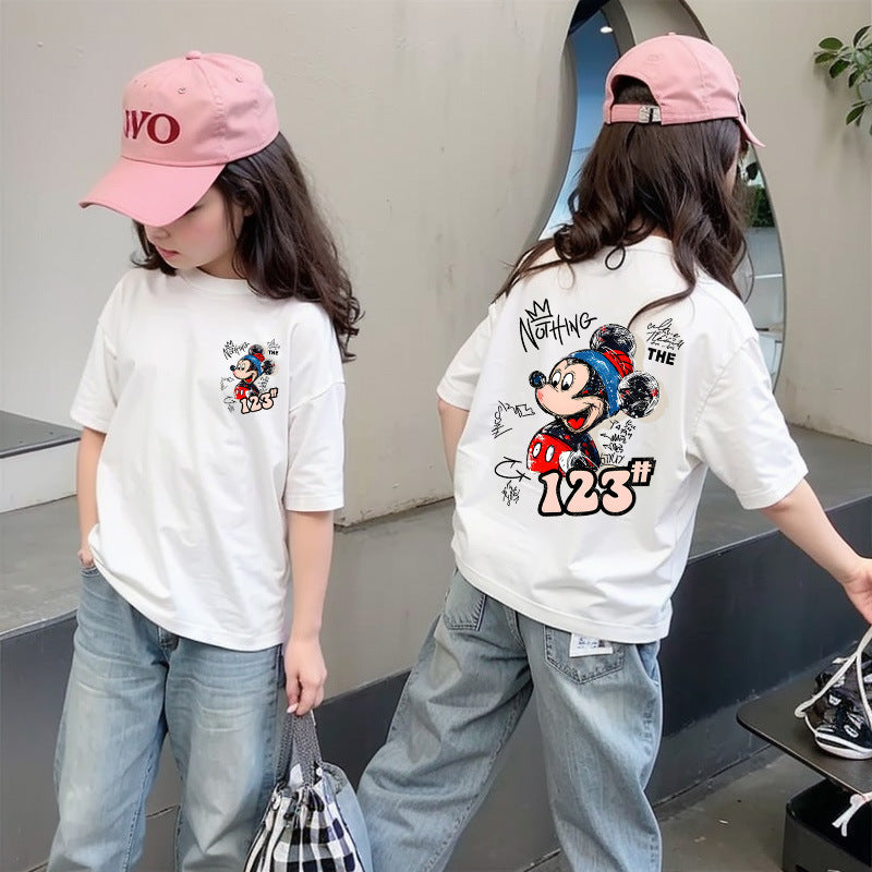 CE26022601女童夏季純棉短袖T潮流洋氣兒童休閒時尚上衣大童夏裝卡通T