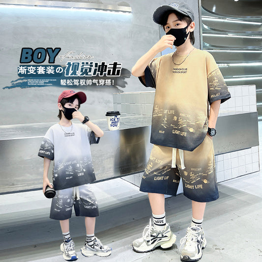 FM26042213男童夏裝套裝夏款2026時尚中大兒童夏季薄款短袖衣服潮酷帥炸街