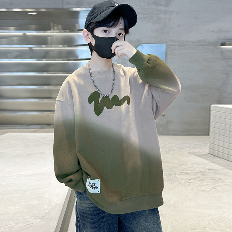 Z25030403男童衛衣長袖秋裝紮染新款字母印花學生帥氣中大童春秋季上衣男孩