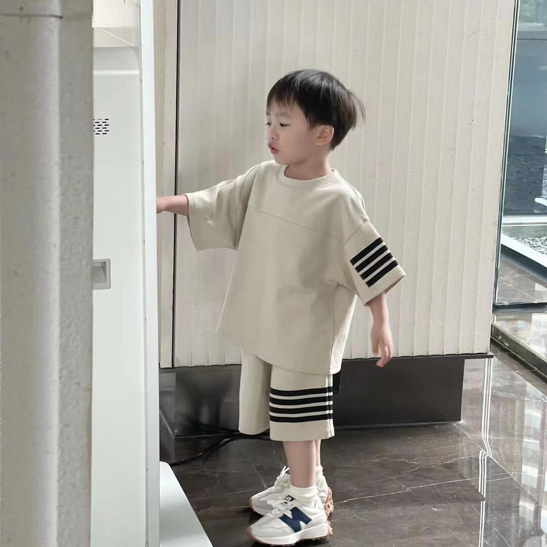 Z25033104男童女童夏季運動套裝韓版休閒兒童兩件短袖T恤闊腿褲