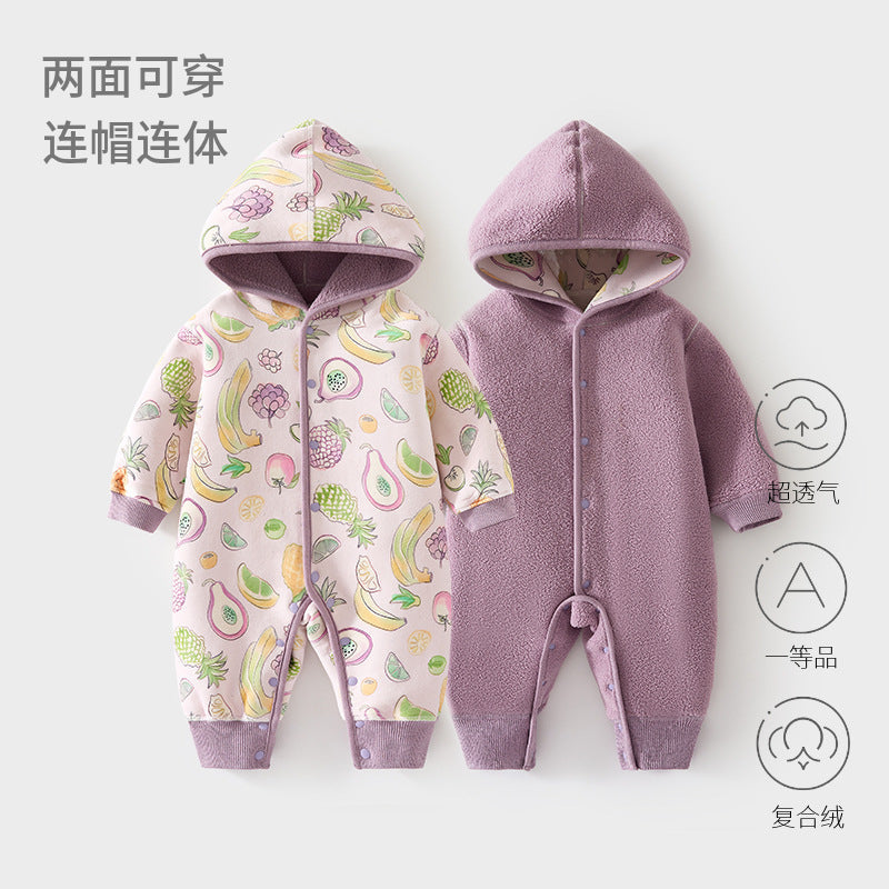 GJ25102117嬰兒加棉連帽戶外服寶寶複合加絨外穿連身衣秋冬爬服兒童防風哈衣
