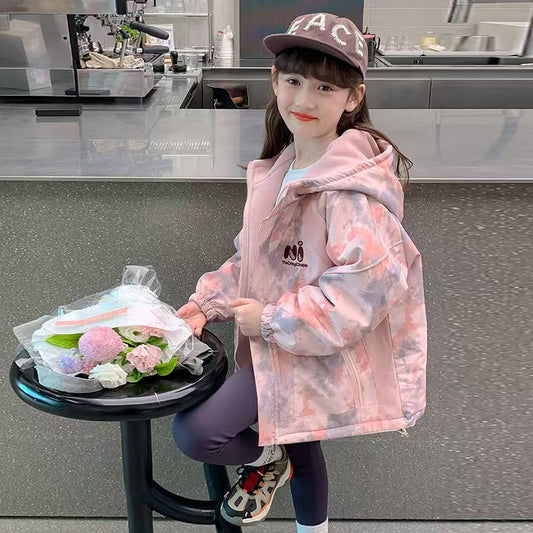 CH25110522女童加絨外套兒童兩面穿中大童衝鋒衣防風保暖上衣