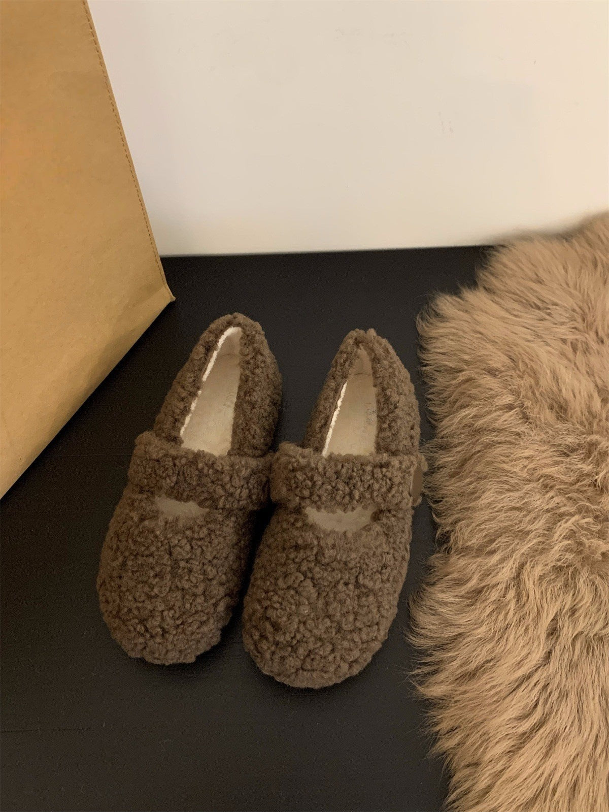 Z26010120平底百搭瑪莉珍毛毛鞋女鞋外穿2025新款秋季冬季加絨棉鞋單鞋