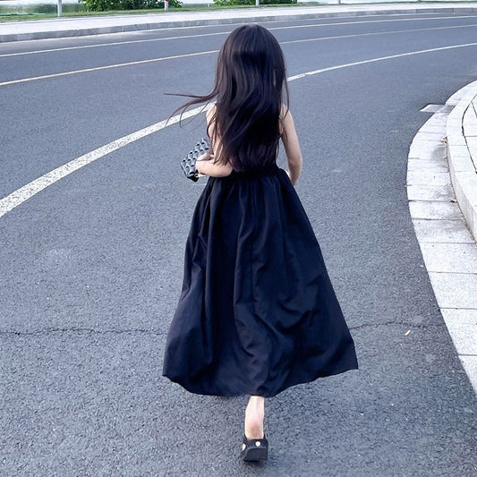 Z25033105女童洋裝莫代爾夏季兒童小黑裙休閒長裙女大童洋氣無袖背心裙