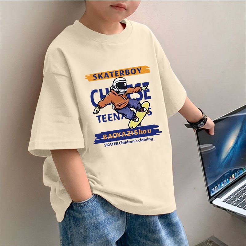 CE26022611夏季男童時裝純棉韓版潮流T恤帥氣時尚純色圓領短袖上衣